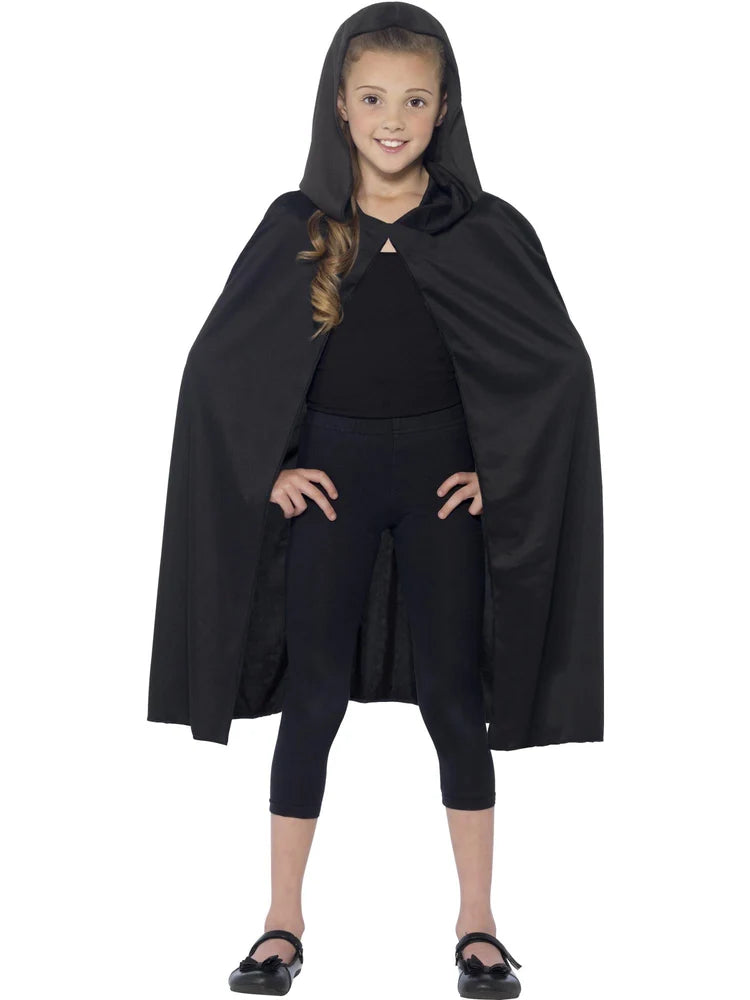 Black Velour Hooded Cape, Kids