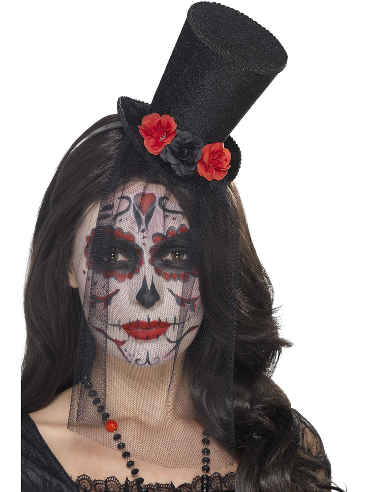 Day of the Dead Mini Top Hat, Black