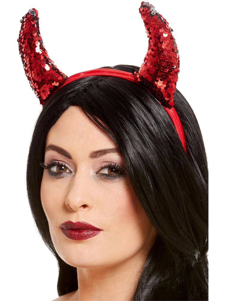 Reversible Sequin Devil Horns, Red