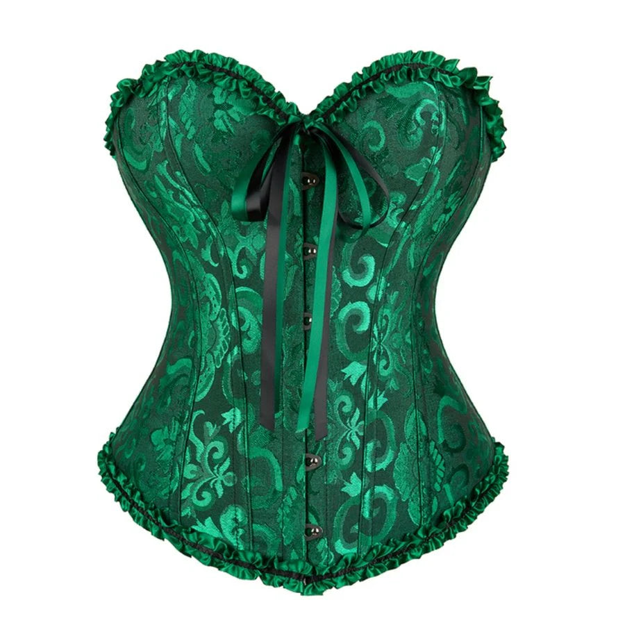 Satin Patterned Corset (Green) - Women