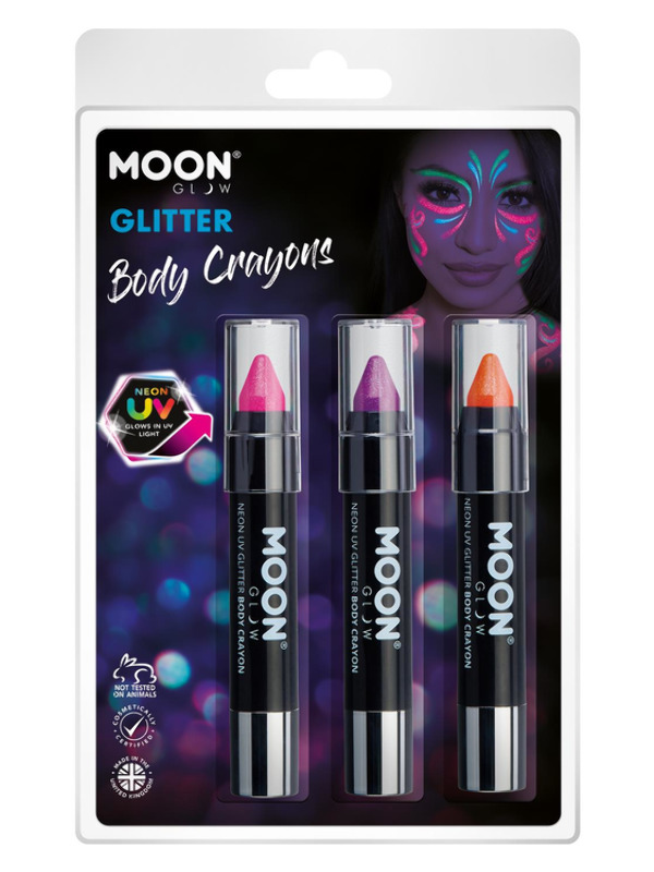 Moon Glow - Neon UV Glitter Body Crayons, Medium